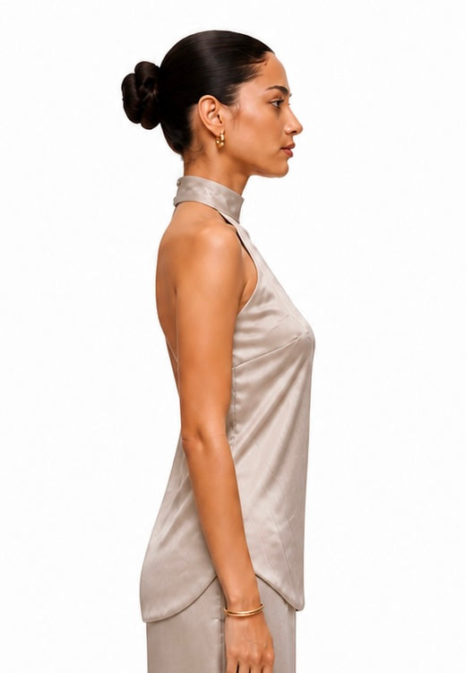 THE SERENITY OPEN BACK SATIN TOP